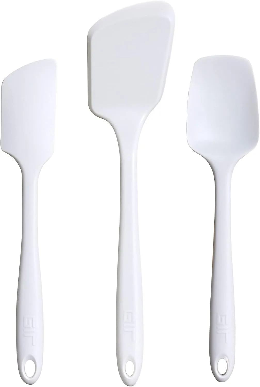 White silicone spatula, spoonula and scraper utensil set
